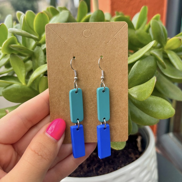 Boucles d'oreilles Double Bleu Electrique et Vert Turquoise Argenté - DADO La Fabrique à Lunettes