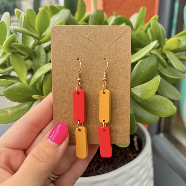 Boucles d'oreilles Double Rouge et Jaune Moutarde Doré - DADO La Fabrique à Lunettes