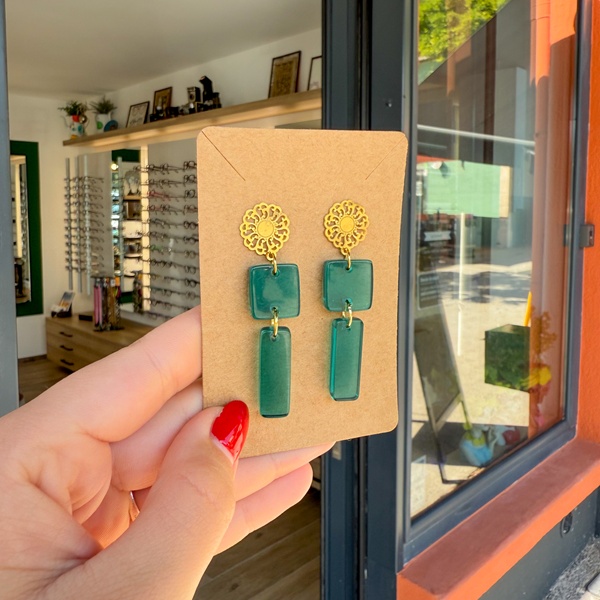 Boucles d’oreilles Double Turquoise et Doré – DADO La Fabrique à Lunettes