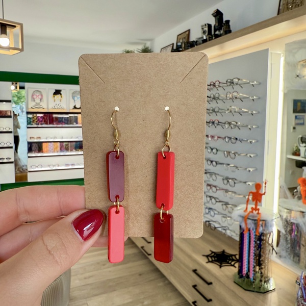 Boucles d’oreilles Double Duo de Rouge et Doré – DADO La Fabrique à Lunettes